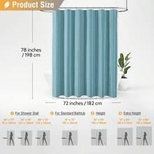 78 Inch Long Shower Curtain - Boho Farmhouse Linen Striped Fabric Shower Curtain Set With Tassel, Tall Country Water Repellent Cloth Shower Curtains Set For Bathroom With Hooks, 72x78, Teal - Teal Blue - View 8