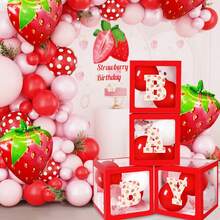 1 pezzo Scatola decorativa con palloncini a forma di fragola rossa da 25cm, con scatola trasparente rossa e 26 lettere a tema fragola disponibili per la selezione, scatola per conservare i palloncini decorata, scatola regalo per decorazione festa di compleanno, doccia per bebè, decorazione per feste, matrimoni, sfondo per foto, decorazione per feste femminili, feste estive, feste a tema frutta, feste hawaiane - Multicolore - Visualizzare 2