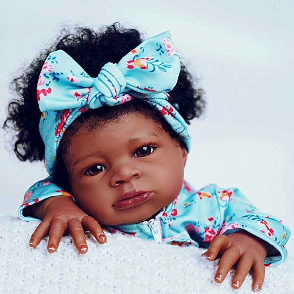 20 Inches Lifelike Black Skin Reborn Doll, 50cm Soft Unisex African American Cloth Body Doll, Realistic Cute Newborn Baby Handmade Artistic Toy Doll, Gift For Children 3+ Years Old