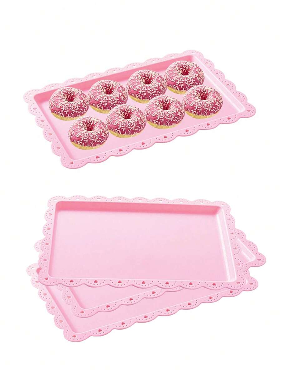 1/2/4/6pcs Pink Plastic Dessert Plate/Tray Suitable For Graduation, Birthday, Party, Wedding - Pink - View 1