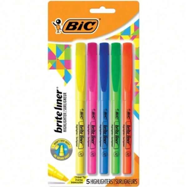 5pk Highlighter Brite Liner Assorted: Medium Point, Multicolored Ink, Art & Office Supplies, Highlighters For School