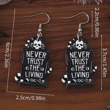 1 Pair Women Halloween Skeleton Head & Gravestone Pendant Earrings, Vintage Wooden Gothic Style Double-Sided Earrings, Halloween Party Gift