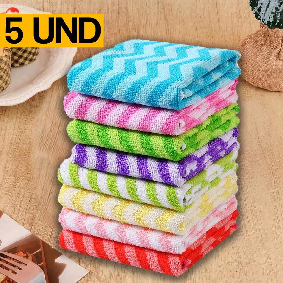 Kit Of 5 Microfiber Cleaning Cloths 30x30cm Striped Multipurpose High Absorption Reusable - Lặt Vặt - Xem 1