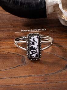 1 Pc Retro Vintage Western Cowhide Pattern Acrylic Concho Cuff Bangle Bracelet For Women - Multicolor - View 4