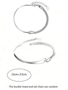 1 件簡單獨特的不對稱雙層彎管和水鑽裝飾半鏈手鍊