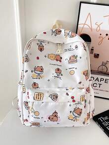 1pc背包新款2025大容量初中大学生休闲简约防水耐磨减负主干背包，多种颜色可选，舒适可调节肩带，多功能不挑人，适合日常出行、通勤、上学等场合（随机印） - 彩色 - 查看 9