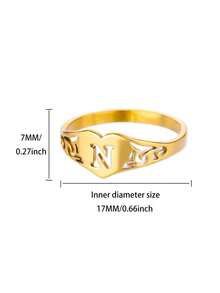 复古不锈钢首字母多尺寸戒指，18K 镀金防褪色女士情侣戒指，字母婚礼金饰，派对度假配饰礼物 - 字母 - 查看 26