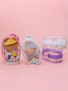 1 pieza Bolsa de almacenamiento de muñeca de peluche - Funda protectora contra el polvo de PVC transparente de 15 cm, adecuada para accesorios de fiesta sentada de segunda generación, expositor de muñeca de caja ciega, almacenamiento de muñeca Kpop, portador de muñeca anime, excelente para viajes al aire libre (muñeca no incluida), mochila de color de peluche aleatorio para la escuela