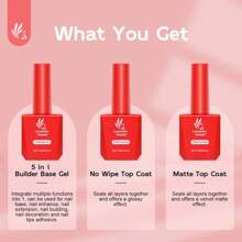 3 Piezas 15ml 5en1 Conjunto De Gel De Base Constructora Y Capa Superior Brillante Y Capa Superior Mate Multifunción Para Pegamento De Puntas De Uñas / Base / Construcción / Extensión / Pegamento Para Piedras Preciosas, Kit De Esmaltado De Uñas De Gel Uv