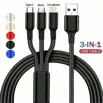 Three In One Fast Charging Cable - Universal Compatibility Compatible With Apple, Type-C, Micro USB Devices, Free Design, Perfect Compatible With Apple, Android