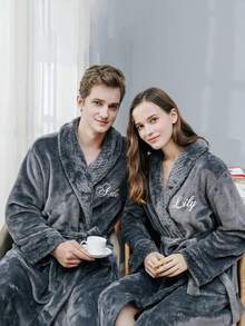 1pc Personalized Plush Robe Custom Embroidered, Birthday Gift, Wedding Gift, Adult Men Women Night Robe For Mom, Spa Bath Robe, Mother's Day Gifts, Father's Day Gifts, Wedding, Wedding Accessories, Bridesmaid Gifts Beach Essentials, Multi-Functional, Ornamental, Tea Room, Home, Garden, Office, For Anniversaries, For Valentine's Day, For Mother's Day, For Birthdays, For Father's Day, For Graduation, For Weddings, For Housewarming Back To School, Dorm Essentials Shower Towels For Beauty Salon, Hotel Sports, Home Essentials, Towel, Skin Care - Multicolor - View 5