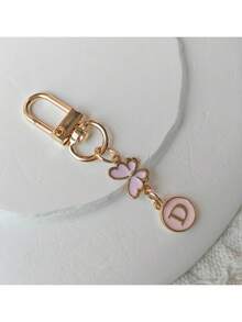 1 件金色蝴蝶字母钥匙扣、合金首字母情侣钥匙扣、背包配件 - 粉色 - 查看 27