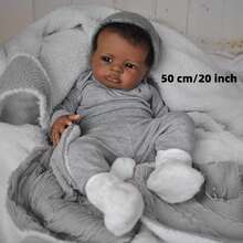 20-Inch Lifelike Reborn Doll With Black Skin, 50cm Soft Unisex African American Cloth Doll, Realistic Cute Newborn Baby Handmade Art Doll Toy, Gift For Children 3+ Years Old
