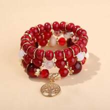 Bohemian Multicolor Glass Ceramic Beaded Life Tree Multilayer Bracelet