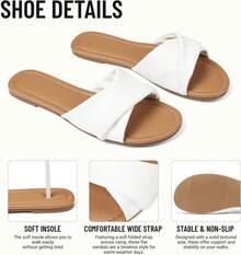 Slides Sandals Women Basic Slip On Flat Sandals Open Toe Comfort Beach Sandals Slippers Casual Dressy Summer - White - View 9