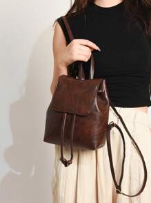 South Korea Large Capacity Pu Backpack Niche Simple Artistic Style Bunches Drawstring Backpack Classic Holiday Travel Office Workers Suitable For Bags, School Backpackback To School Essentials, School Supplies, School Bag, Backpack For School, Back To School Backpack, School Bookbag, Big Backpack, Backpack School, Back To School Bags, Waterproof, Lightweight, Portable, Business Casual, Suitable For Teen Girls Women College Students, Teacher, White-Collar Workers, Perfect For Back To School, First Day Of School, College, Work, Business, Commute