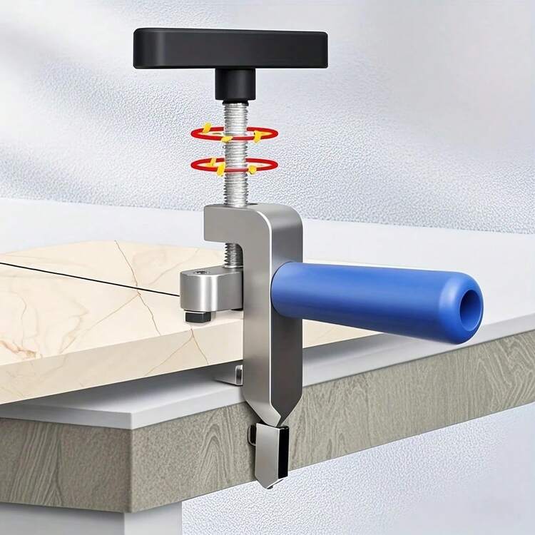 二合一手动玻璃和瓷砖切割机，带金刚石砂轮 - DIY 和建筑精密切割工具，可调节金属底座和夹具，轻巧便携的设计（坚固的框架 + 蓝色螺丝），符合人体工程学的手柄，耐用的结构 - 彩色 - 查看 3
