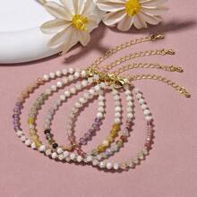 1pc Casual Adjustable Gemstone Beaded Bracelet With Natural Sunstone, Moonstone And Aquamarine, Suitable For Women Everyday And Holiday Wear