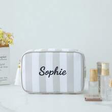 Customized Embroidered Striped Tassel Cosmetic Bag, Personalized Embroidered Name Organizer Pouch, Zipper Makeup Bag, Travel Toiletry Bag, Travel Essentials, Multi-Functional, Decorative, Lettering, Fashion, Modern, Colorful, Cute, Casual, Customized, Personalized, Unique, Custom-Made, Ideal Gift For Him, Ideal Gift For Her, Customized Children's Bags And Luggage ,Travel Organizer - Multicolor - View 29