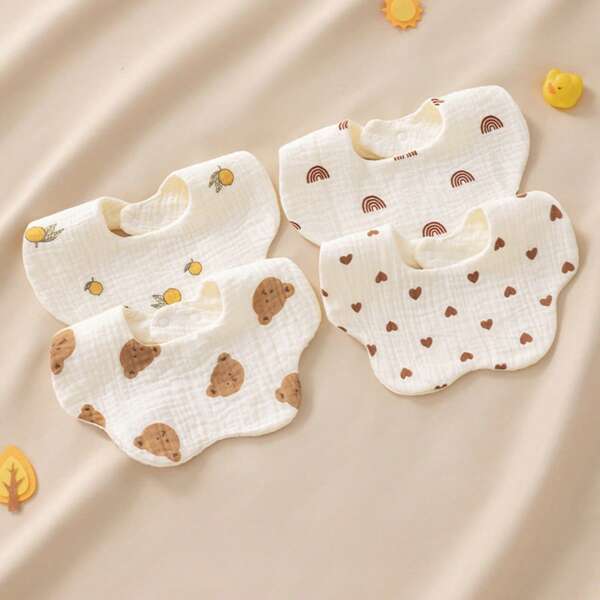 2/3/4 Stücke Baby/Kleinkind Blumen Design 6-lagige verstellbare Druckknopf Lätzchen, geeignet für alle Jahreszeiten