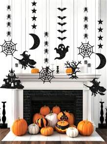 12pcs Halloween Spider Witch Ghost Bat Decoration Flower Hanging Ornaments, Halloween Creative Hanging Ornaments, Halloween Atmosphere Decoration Supplies, Holiday Home Decoration Pendants, Garden Holiday Hanging Ornaments, Halloween Outdoor Decoration, Haunted House Props, Suitable For Halloween Party Halloween Decor Fall Decor Room Decor