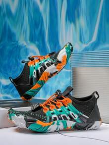 1 par de calçados aquáticos respiráveis de cano baixo para crianças, primavera/verão, cabedal em malha, estampado, sola de borracha antiderrapante, secagem rápida, adequado para caminhadas ao ar livre, praia, esportes indoor e ioga - Multicolorido - Ver 2