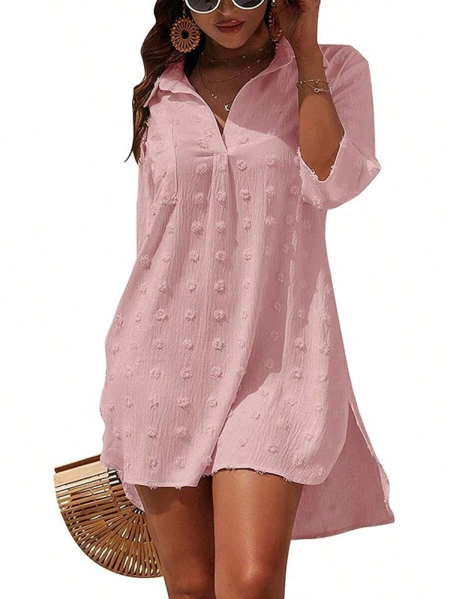 Women's Swimsuit Cover - Ups White Chiffon Bikini Swimwear Beach Dress Outfits Summer 6HQS - 粉色 - 查看 1