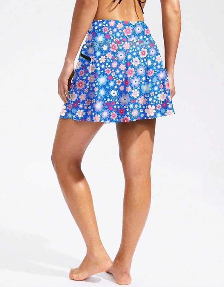 Kayrth Women's High Waisted Swim Skirt With Zipper Pockets Tummy Control Bathing Suit Swimsuit Tankini Bottoms - Blue - View 2