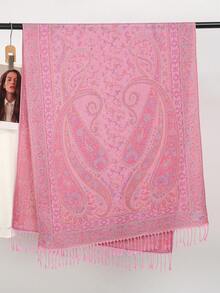 1件女士波西米亚风流苏提花围巾，佩斯利花纹披肩，羊绒石纹图案穆斯林头巾，值得赠送，适合所有季节日常外出穿着。 - T155 - 查看 17