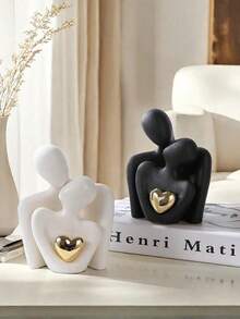 1pc "Kiss Of Love" Resin Sculpture, Romantic Embracing Couple Decor, Meaningful Figurine Suitable For Bedroom, Home Office, Bookshelf, Tabletop (Please Note Product Size) - Multicolor - View 4