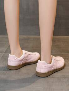 女士新款春秋多功能系带圆头复古休闲鞋，软底软绒面阿甘鞋，休闲拼色平底鞋，学院风休闲运动运动鞋，学生鞋 - 粉色 - 查看 5