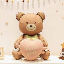 2 件哑光泰迪熊铝箔心形气球，适用于生日派对、情人节、婚礼装饰、摄影道具