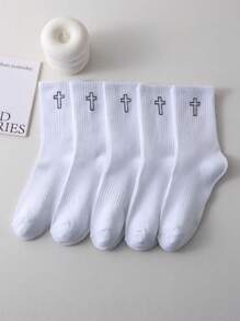 1/2/5/10 Paar unifarbene Socken mit Kreuz-Muster, unisex, ideal für Lässig, Outdoor-Sport und Aktivitäten wie Laufen, Radfahren, mit elastischen Bändern