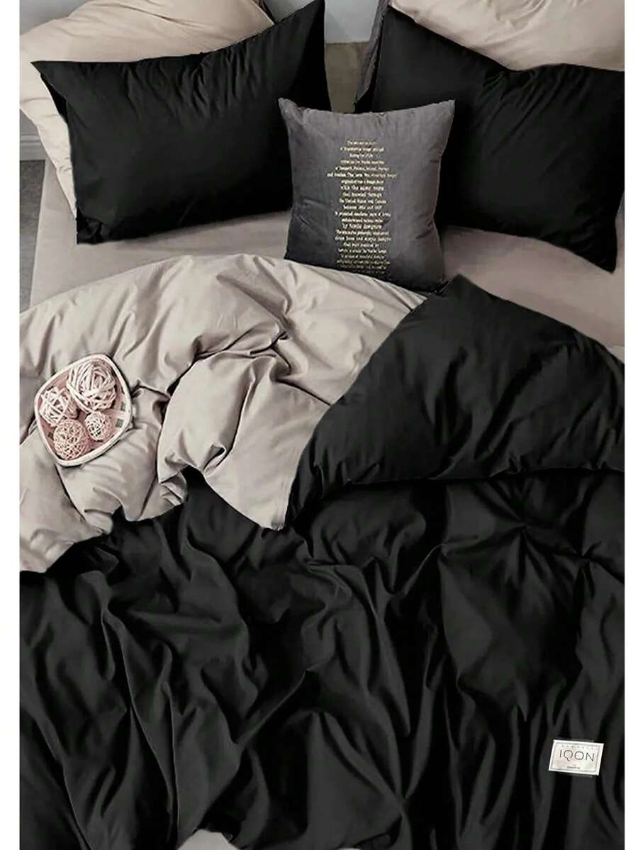 2/3 件套柔和色彩双面羽绒被套和枕套 | 所有颜色 - 所有尺寸 | 135x200 - 150x200 - 160z220 - 200x200 - 200z220 220x240 | 羽绒被套装 - 黑色 - 查看 1