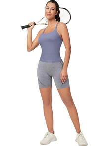 Workout Tops Women With Built In Bra, Sleeveless Gym Tops Seamless Racerback Athletic Yoga Shirts, Activewear - 藍色 - 查看 6