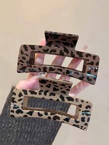 2 件蝴蝶结豹纹发夹，简约果冻色优质发夹，优雅百搭大号几何发饰时尚发夹女式爪夹 - 彩色 - 查看 1