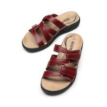 Women's Slides Arch Support Slip On Adjustable Straps Comfort Plantar Fasciitis Soft Cushion Slippers Flat Sandals - 紅色 - 查看 2