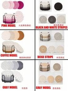 16pcs/8 Pcs Minimalist Table Woven Coasters, Drink Coasters With Holder,Kitchen Table Heat-Resistant Coasters And Thick Insulation Pads,4 Colors Absorbent Coaster Set For Home Decor Tabletop Protection Suitable For Kinds Of Cups, 4.3 Inches Christmas For Holiday Gift Giving