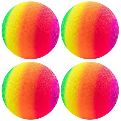 4-Pack 8.5" Rainbow Kick Balls Set With Hand Pump – Durable Playground Balls For Indoor & Outdoor Sports, Dodgeball And Handball Fun Superior Quality