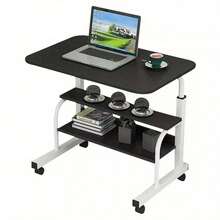 Height Adjustable Mobile Rolling Computer PC Laptop Over Bed Desk Overbed Desk - Black - View 3