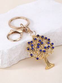 1 pièce Porte-clés femme arbre de vie bleu avec strass, cadeau pour la famille et les amis, accessoire de voiture, charm de sac à dos pour l'école