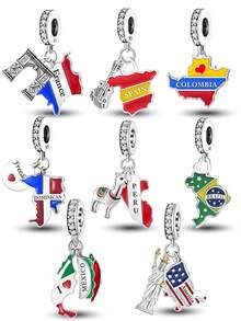 1 PC DONIMICAN MAP CHARM Pendant Beads Pendant Ball Suitable For Bracelets DIY Women's Jewelry - Silver - View 12