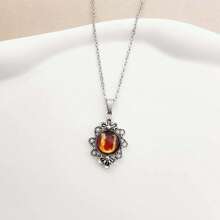 1pc Vintage Stainless Steel Chain Necklace With 26pcs Flame Shaped Letter Pendant