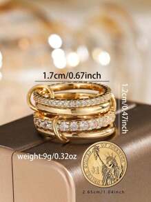 2025 Neuer Edelstahl-Interlocked Full Zirkonia Triple Circle Ring, Mehrfarbig, Mehrfachelemente Design, Catwalk Stil, geeignet für Party, Freizeitkleidung