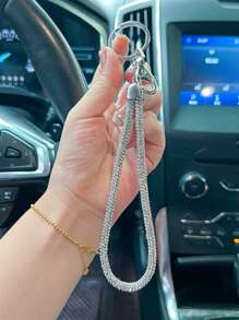 1 pieza Correa de teléfono/llavero/colgante de bolso/cadena de insignia con pedrería brillante y completamente enjoyado de moda, correa de muñeca duradera accesorio de coche, escuela