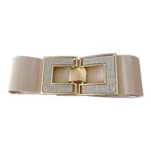 Women's Black Elastic Belt With Shiny Masonry - 咖啡 - 查看 3