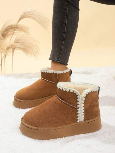 Women's New Thick Bottom Ankle Snow Boots, Thermal Lined, Anti-Slip, Warm Winter Shoes For Autumn/Winter