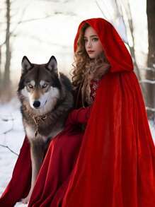 1 pieza Capa con capucha unisex de tela de terciopelo para actuaciones y fiestas, ideal para varios festivales, disfraces de Halloween, diablo, vampiro, disfraz, accesorios para disfraces de festivales