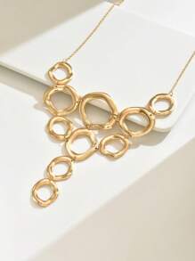 1pc Chic Geometric Hollow Circle Metal Chain Necklace, Stylish Elegant Long Y Shaped Pendant Necklace