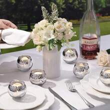 Silver Wishing Candle Holder, Mercury Glass Candle Holder For Centerpiece, Suitable For Tea Party, Wedding Table Decoration, Bridal Shower, Baby Shower, Birthday Party